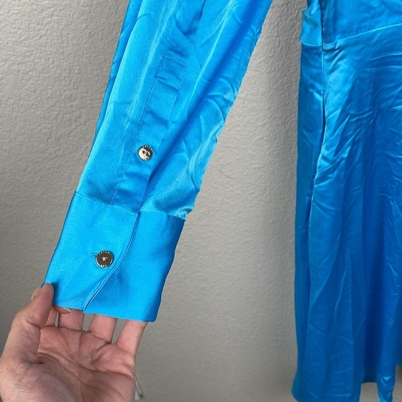 NWT TAHARI ASL Collared Midi Dress In Blue Faux Wrap Long Sleeve Sz 8 - Picture 7 of 14